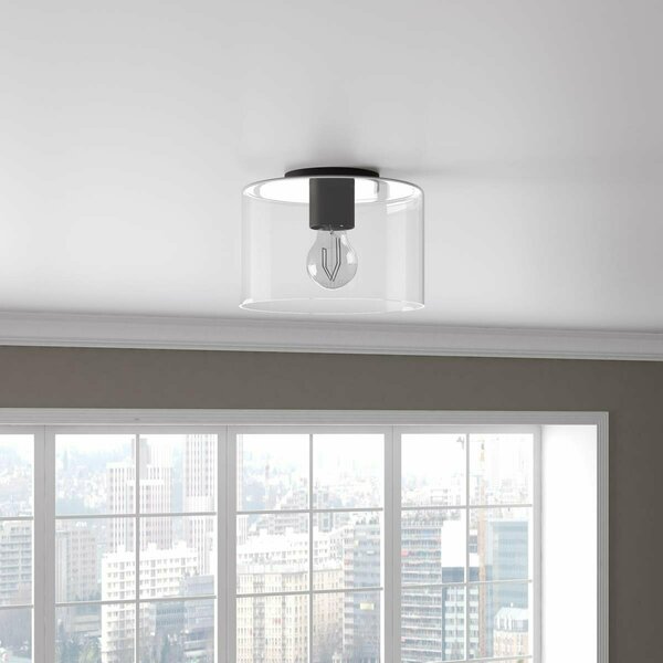 Henn & Hart Henri Flush Mount Ceiling Light with Clear Glass Shade, Matte Black SF1283